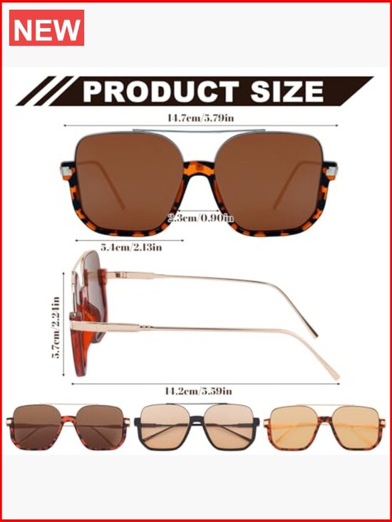 3 Pcs Retro Oversized Aviator Sunglasses Semi Rimless UV Protection main image 4